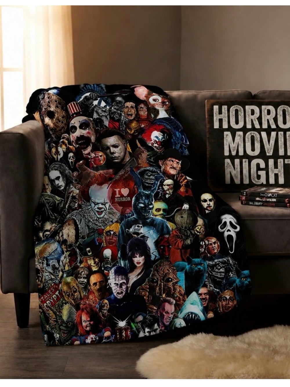 Horror Characters Plush Throw Blanket - Black Multi